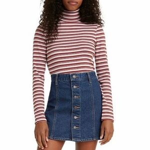 NWT Levi’s Ellie Fine Ribbed Striped Turtleneck Top Pink/White